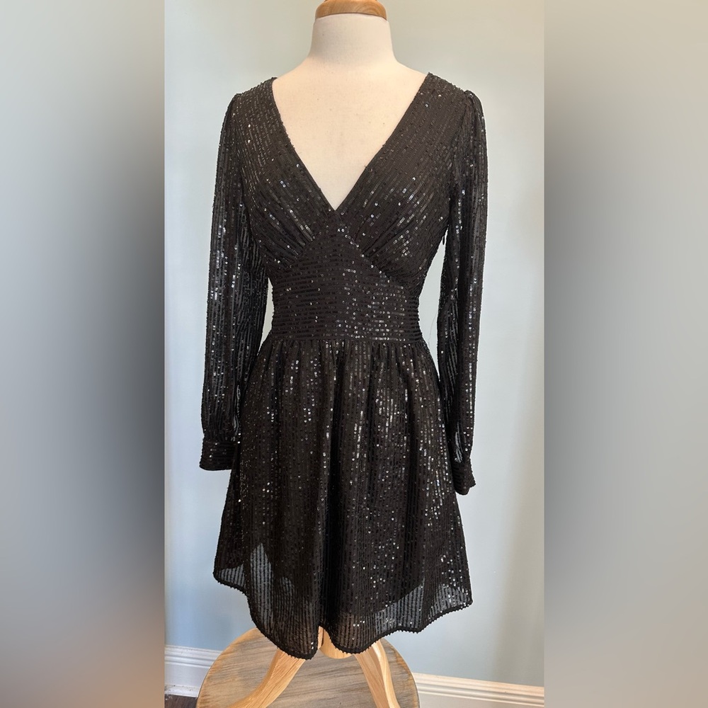 Michael Kors Black Sequin V neck mono dress new with tags size Small